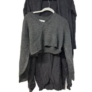 Gray V-Neck Sweater with Long Sleeves and Knitted Long Sweater Size Small Bundle